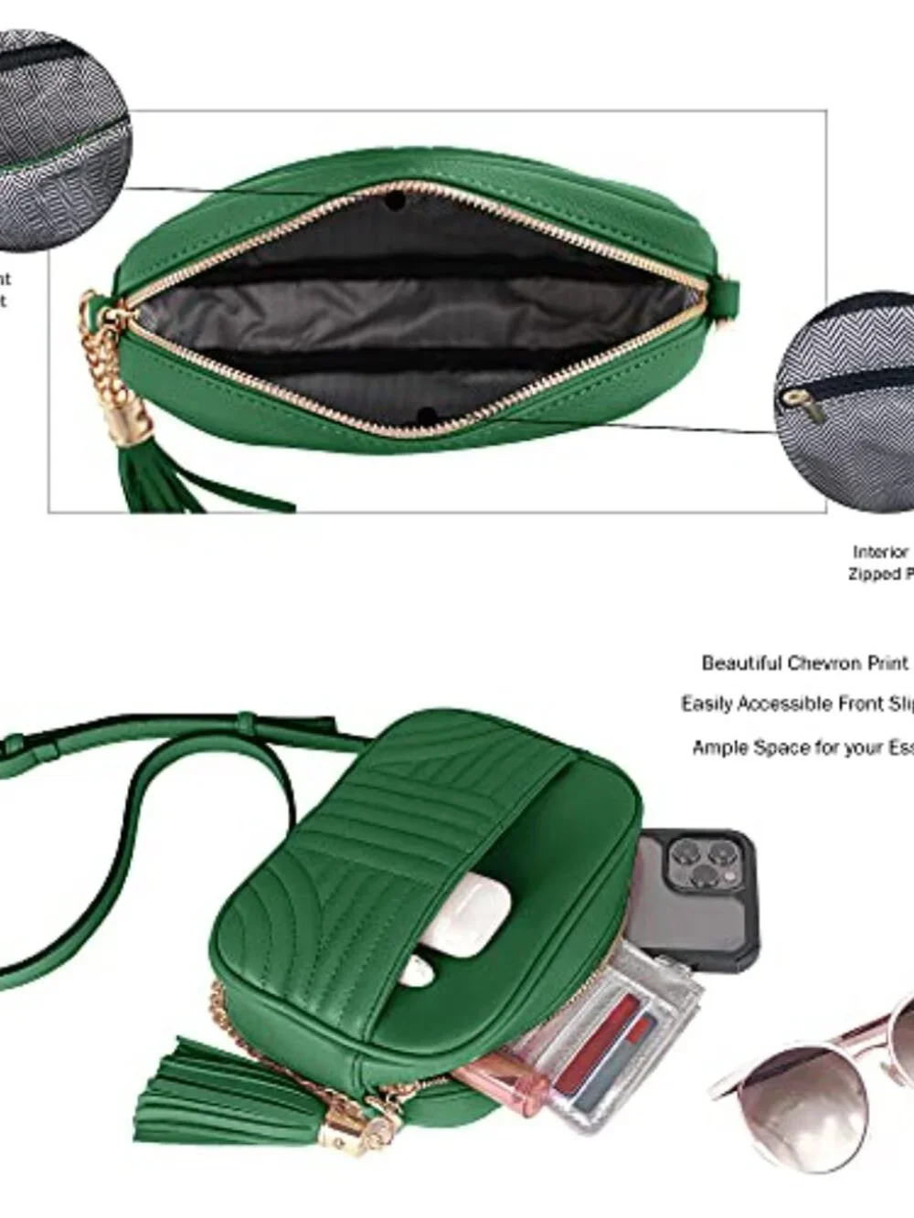 Quilted Crossbody Camera Bag with Tassel - Lightweight Medium Shoulder Purse